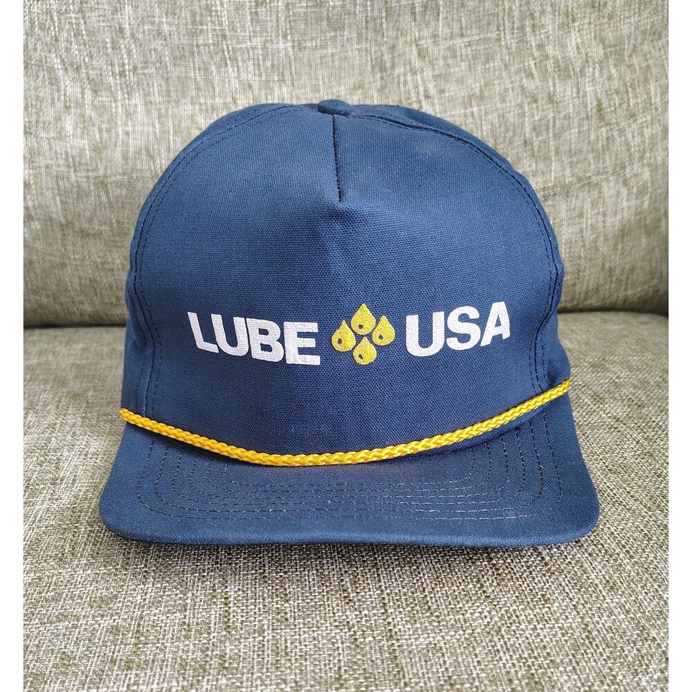 Lube USA Hat Cap Snap Back Blue Yellow Rope Vintage Style Advertising Mens USA 1